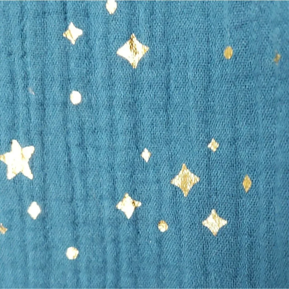 Cat & Jack Girls New Green Gauzy Long Sleeve Metallic Star Print Top 6-6X